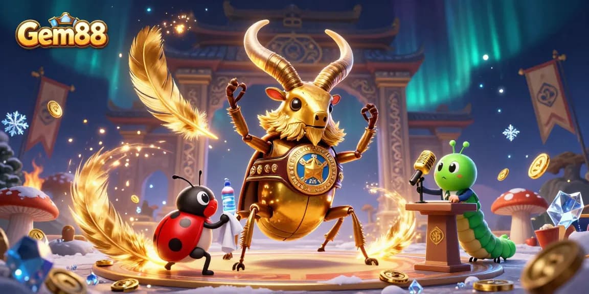 Gem88 showcases a thrilling sports betting showdown with vibrant characters and dynamic casino elements.