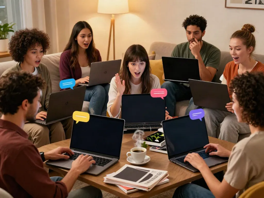 Engaging sex chat scene with adults using devices in a cozy setting, highlighting interactive conversations.