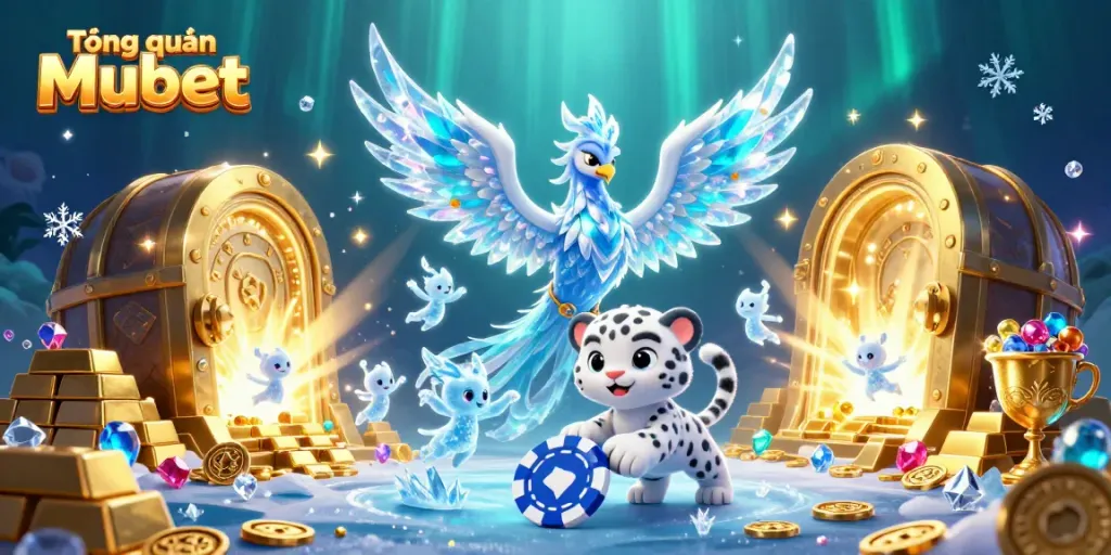 Experience the thrill of Tổng quan Mubet with dazzling 3D characters in a vibrant casino scene.