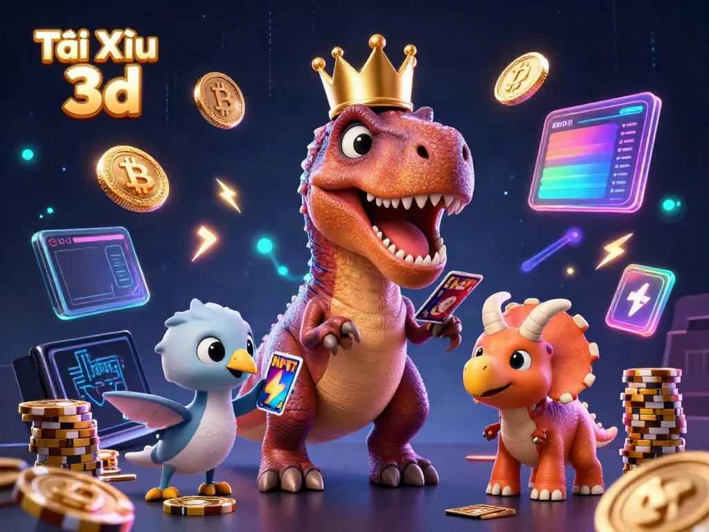 Experience thrilling gameplay in Tài Xỉu 3d through vibrant 3D characters and cryptocurrency elements.