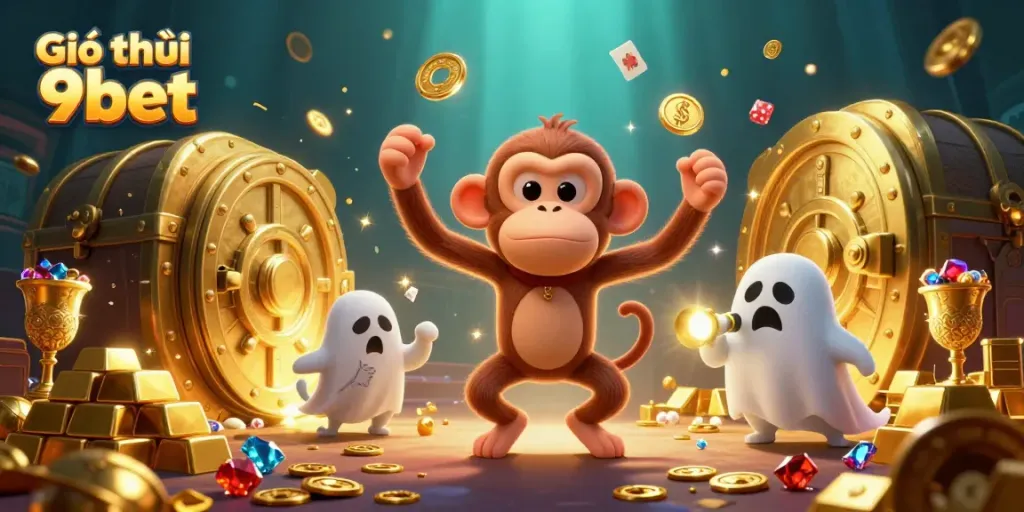 Engaging 3D illustration capturing the essence of Giới thiệu 9bet with playful characters in a vibrant casino setting.